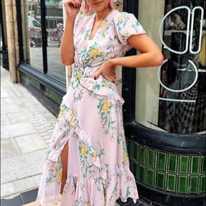 Pink ruffle floral Zara dress